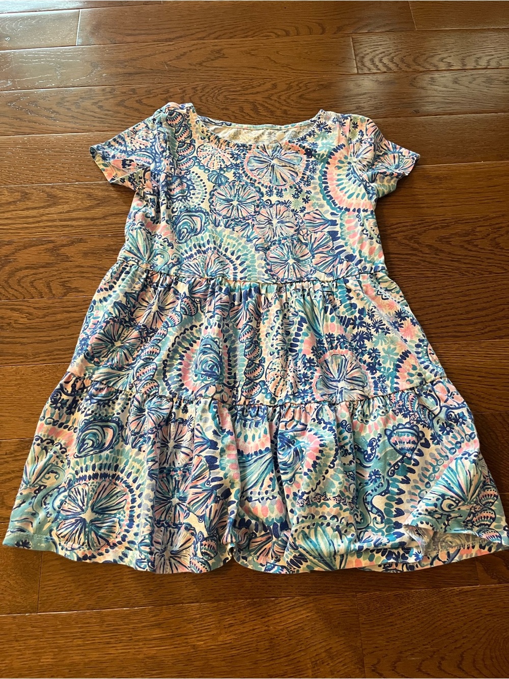 Lilly Pulitzer Girls' Pastel Floral Tiered Dress - Blue, Pink & Mint